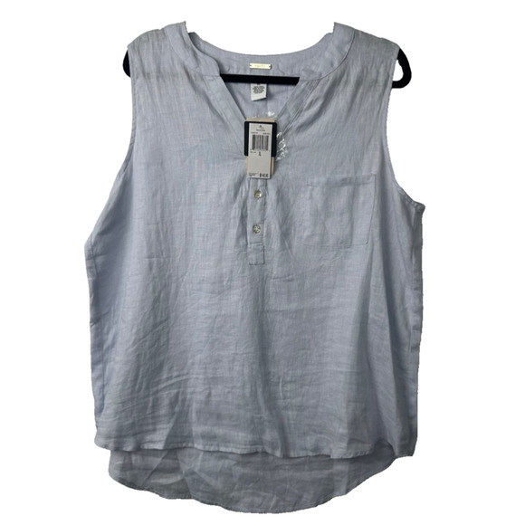 NEW Magaschoni Womens XL 100% Linen Button Popover Sleeveless $148 Lt. Blue A32 - Picture 1 of 7